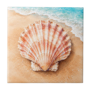 Watercolor Scallop Shell on the Beach Tile