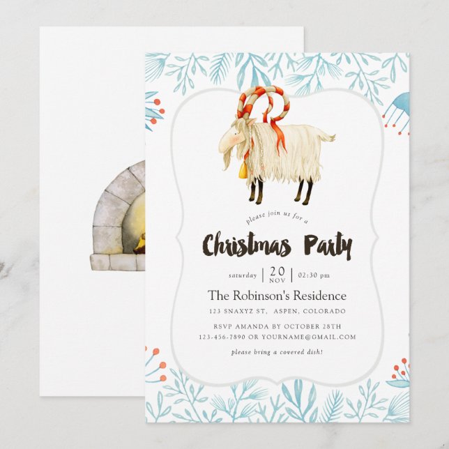 Watercolor Scandinavian Christmas Party Invitation (Front/Back)