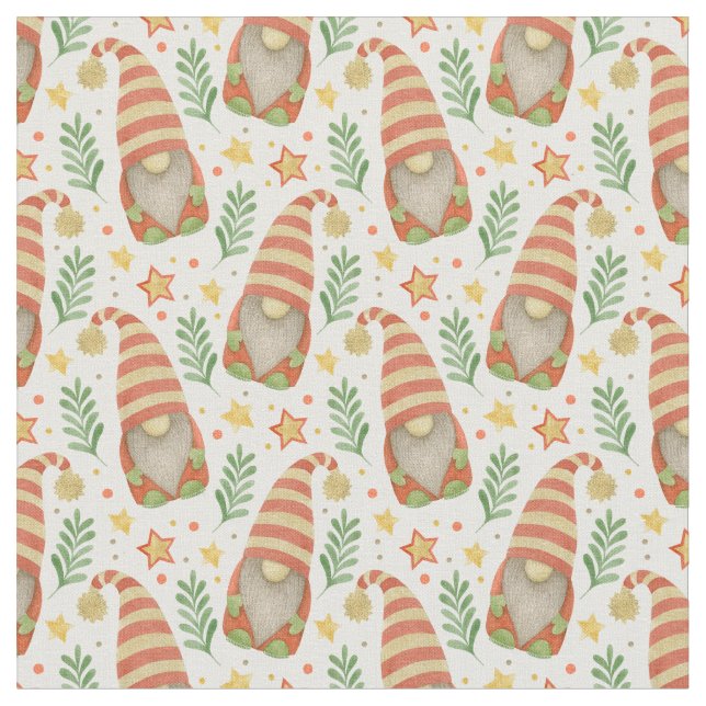 Watercolor Scandinavian Gnome Cute Christmas Fabric (Close Up)