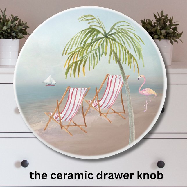 Watercolor Scenic Beach Palm Trees Ceramic Knob (Creator Uploaded)