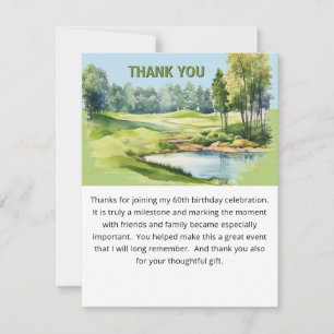 Watercolor Scenic Golf Theme 60th Birthday Flat Thank You Card