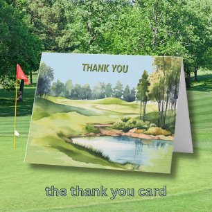 Watercolor Scenic Golf Theme Adult Birthday Thank You Card