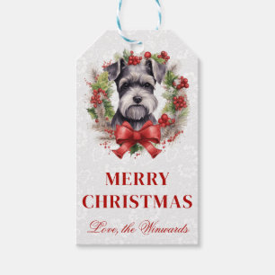Watercolor Schnauzer Winter Wreath Christmas Gift Tags