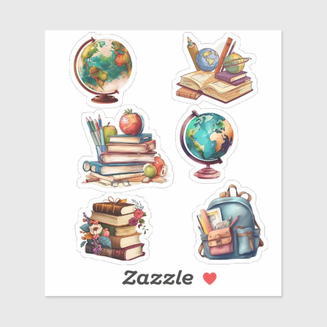 Watercolor School & Books Sticker Sheet (Sheet)