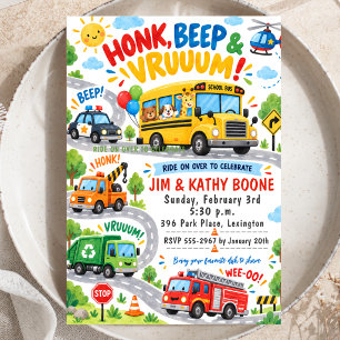 Watercolor School Bus Birthday Transportation Invitation