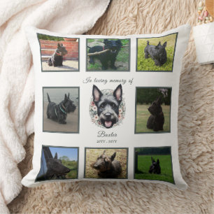 Watercolor Scottie and Floral Wreath Memorial Throw Pillow