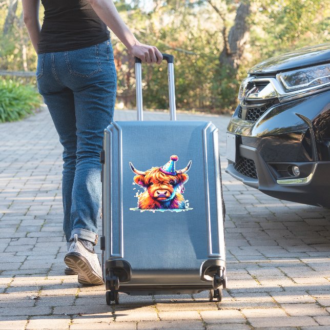 Watercolor Scottish Highland Cow Birthday Essentia (Suitcase Insitu)