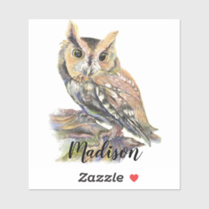 Watercolor Screech Owl Bird Nature Custom Name