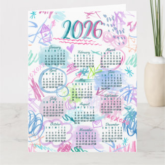 Watercolor scribbles calendar card