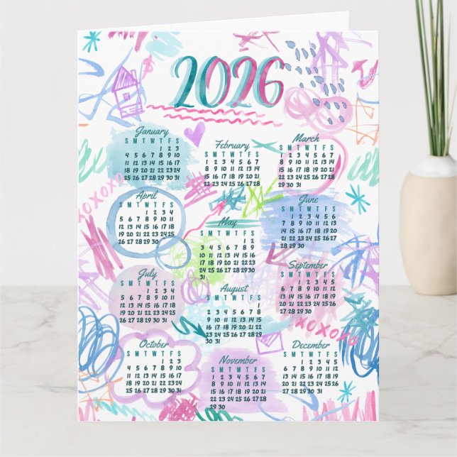 Watercolor scribbles calendar  card (Front)