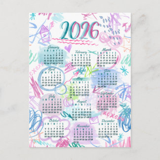 Watercolor scribbles calendar  holiday postcard