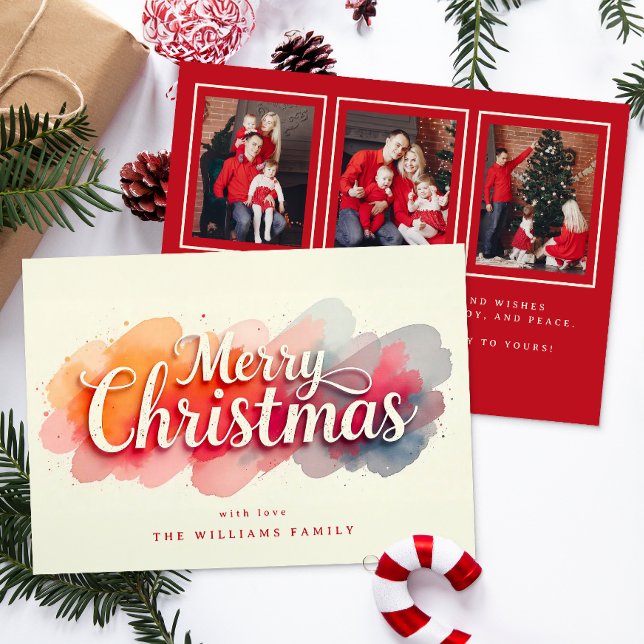 Watercolor Script Merry Christmas Photo Card (Merry Christmas Flat Greeting Card)