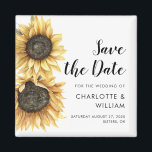Watercolor Script Sunflower Wedding Save the Date Magnet<br><div class="desc">Cute Botanical Watercolor sunflower Wedding save the date magnet that makes a perfect keepsake for your guests and will be cherished for years. Easily replace the names,  announcement,  date,  and venue to create a one-of-a-kind save the date announcement</div>