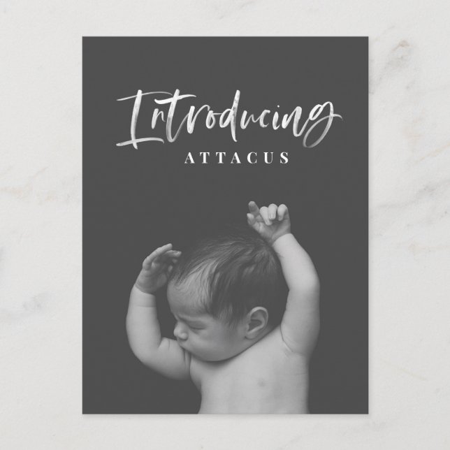 Watercolor script text photo birth announcement (Front)