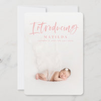Watercolor script text photo birth announcement