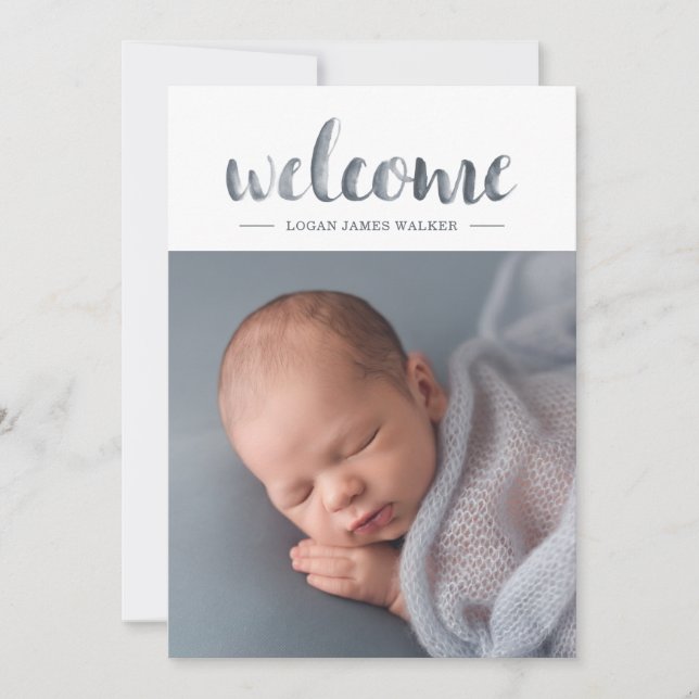 Watercolor Script Triangle Garland Collage Birth A Announcement (Front)