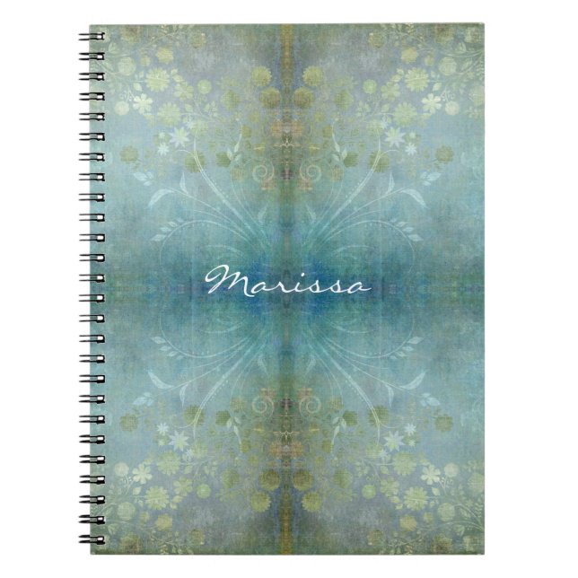 Watercolor Scroll Swirl Modern Flowers Textured Notebook (Front)