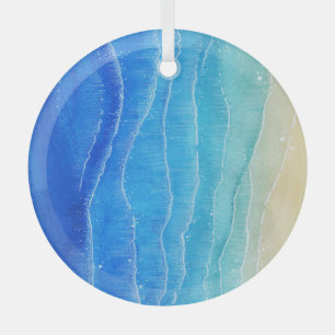 Watercolor sea and beach view. glass ornament