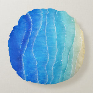 Watercolor sea and beach view. round pillow
