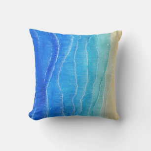Watercolor sea and beach view. throw pillow