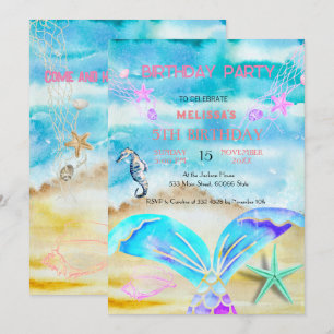 Watercolor Sea Animals Birthday Party Invitation