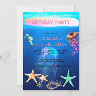 Watercolor Sea Animals Birthday Party Invitation