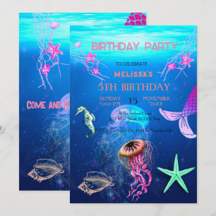 Watercolor Sea Animaux Invitation de fête d'annive