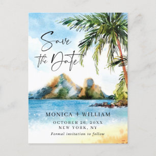 Watercolor Sea Beach Palm Wedding Save the Date  Postcard