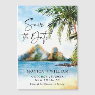 Watercolor Sea Beach Save the Date Magnetic Card