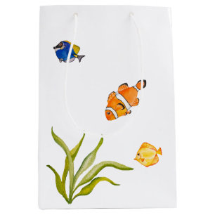 Watercolor sea fish and seaweed medium gift bag