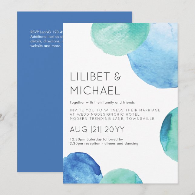 Watercolor Sea Glass Abstract  Teal Green Wedding Invitation (Front/Back)