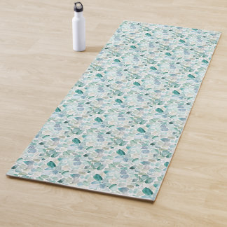 Watercolor Sea Glass Pebble Pattern in Soft Aqua B Yoga Mat