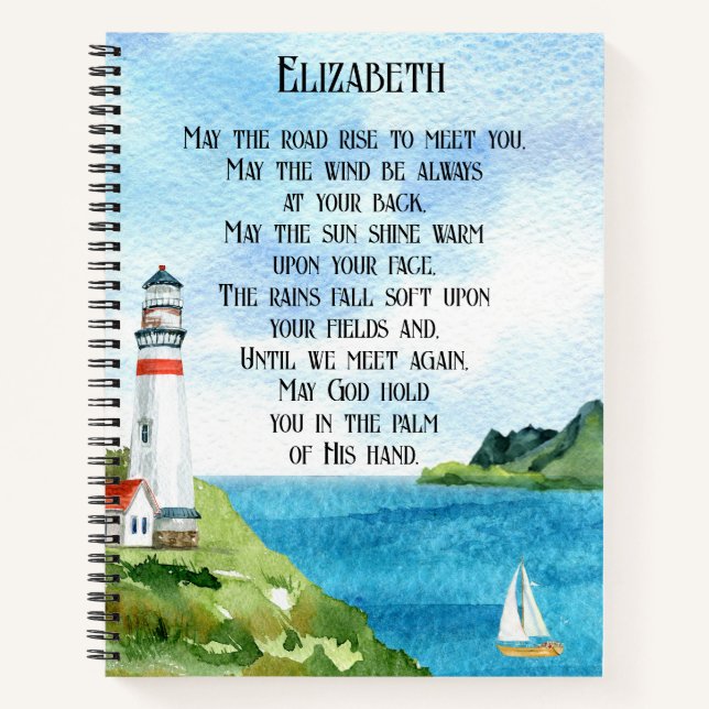 Watercolor Sea Irish Blessing Poem Going Away Gift Notebook (Front)