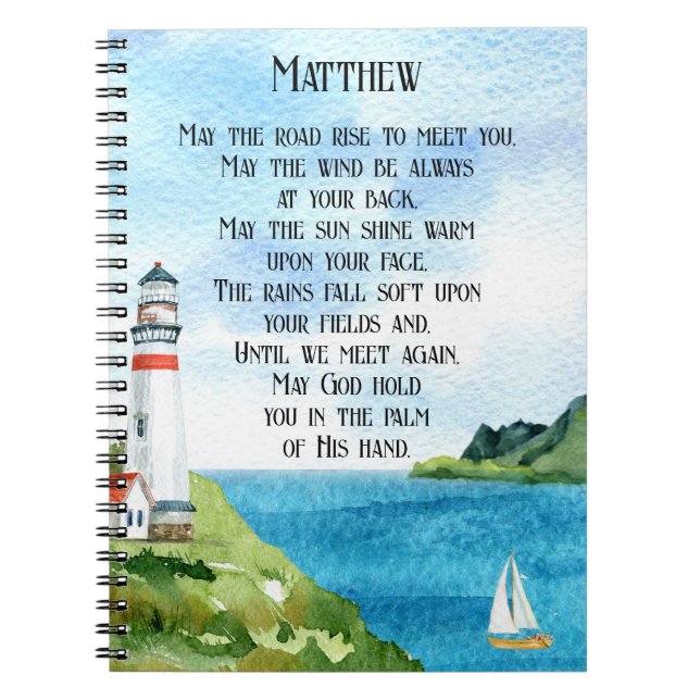 Watercolor Sea Irish Blessing Poem Going Away Gift Notebook (Front)