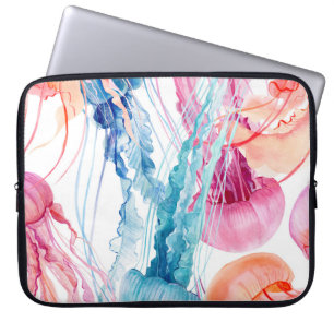 Watercolor Sea Life: Bubbles & Jellyfish Laptop Sleeve
