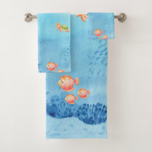 Watercolor Sea Life in Blue. Name & cute Animals