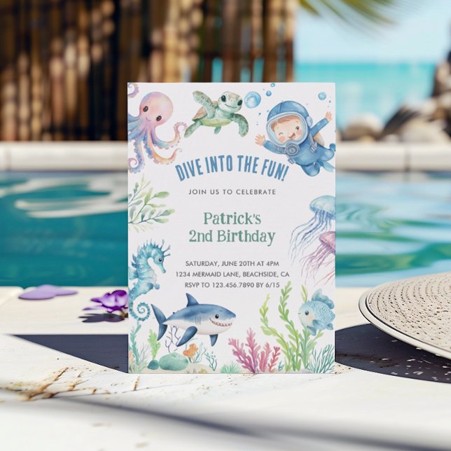  Watercolor Sea Life Kids Birthday Invitation (Creator Uploaded)