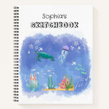 Watercolor Sea Life Livre de croquis personnalisé