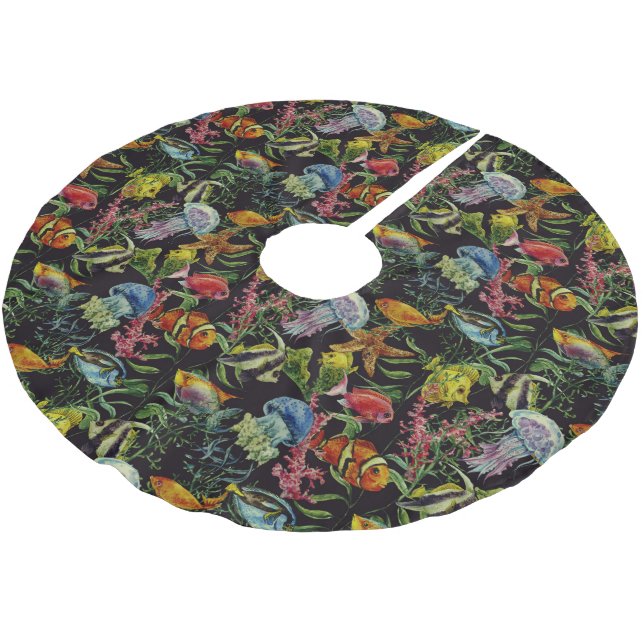 Watercolor Sea Life Pattern 1 Brushed Polyester Tree Skirt (Angled)
