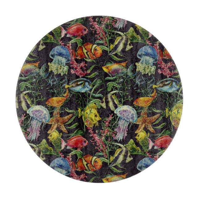 Watercolor Sea Life Pattern 1 Cutting Board (Front)