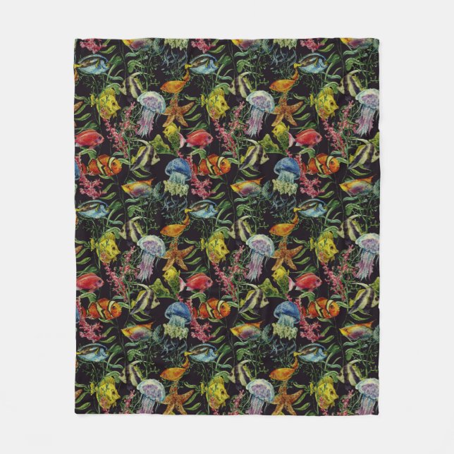 Watercolor Sea Life Pattern 1 Fleece Blanket (Front)