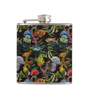 Watercolor Sea Life Pattern 1 Hip Flask
