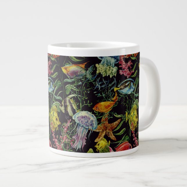 Watercolor Sea Life Pattern 1 Large Coffee Mug (Front Right)