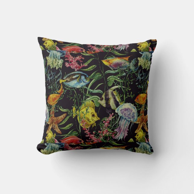 Watercolor Sea Life Pattern 1 Throw Pillow (Front)