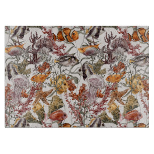 Watercolor Sea Life Pattern 2 Cutting Board