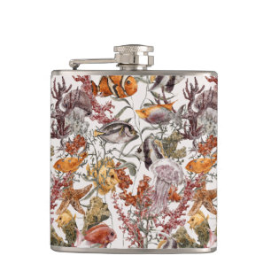 Watercolor Sea Life Pattern 2 Hip Flask