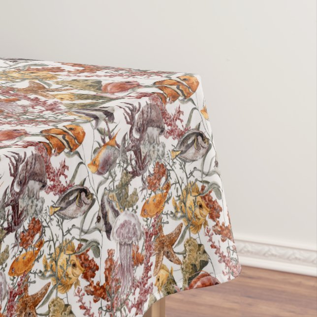 Watercolor Sea Life Pattern 2 Tablecloth (In Situ)