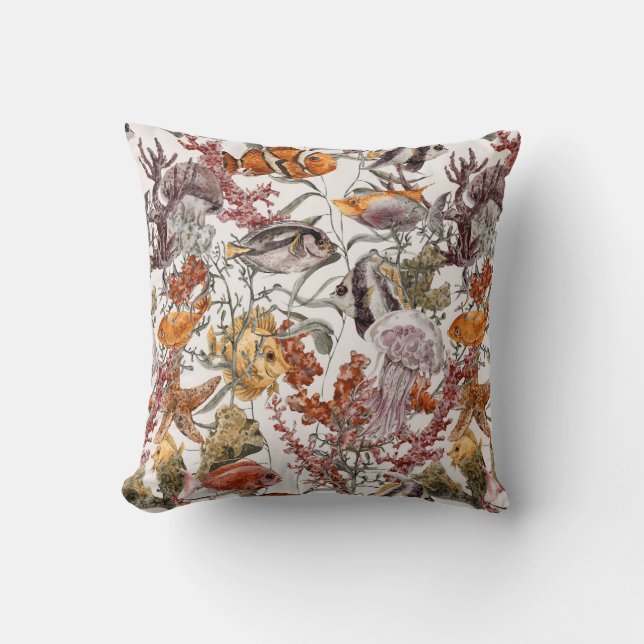 Watercolor Sea Life Pattern 2 Throw Pillow (Front)