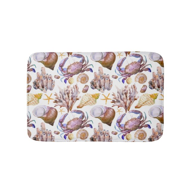 Watercolor Sea Life Pattern 4 Bath Mat (Front)