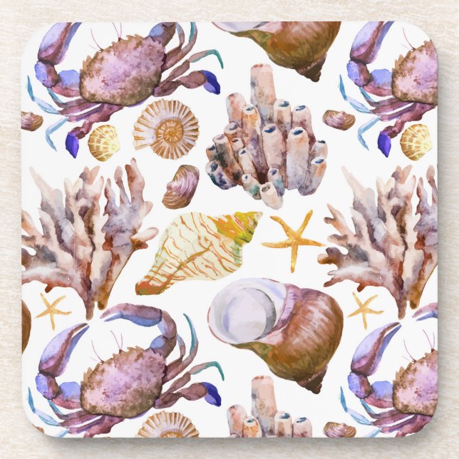 Watercolor Sea Life Pattern 4 Coaster (Front)